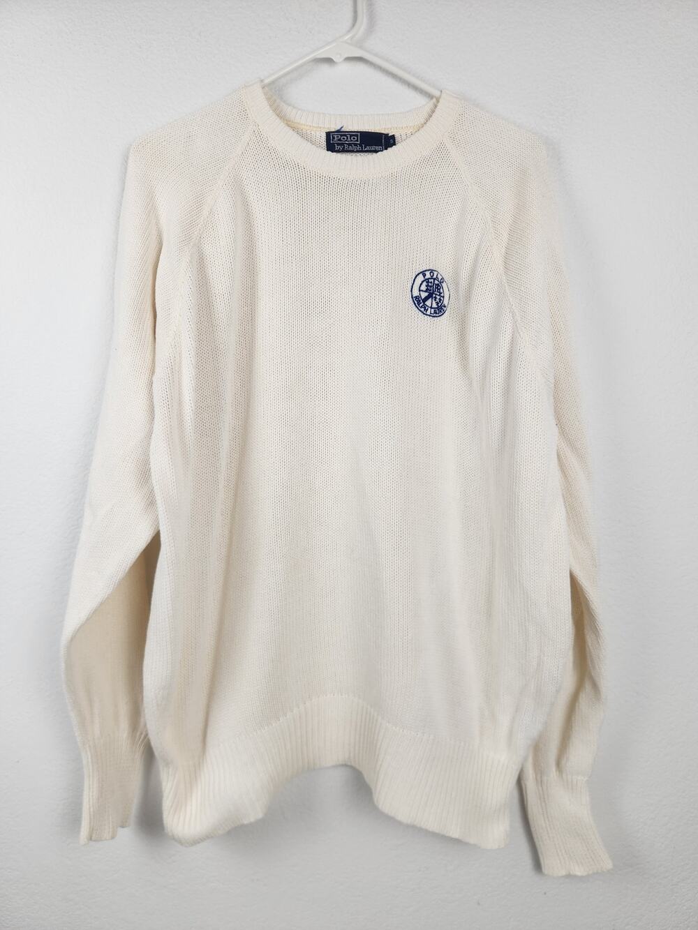 Vintage Ralph Lauren Crewneck Sweater Men Size Small in Cream Long Sleeve